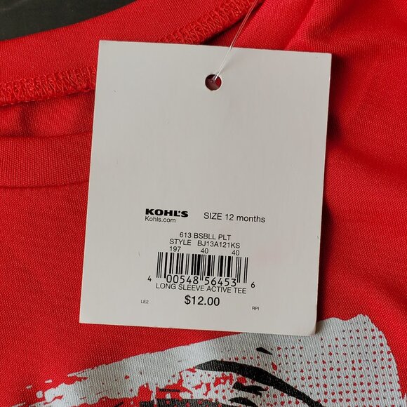 Infant Boys Long-Sleeve T-Shirt 12 mos Long Sleeve Red Baseball by Jumping Beans - Picture 3 of 5